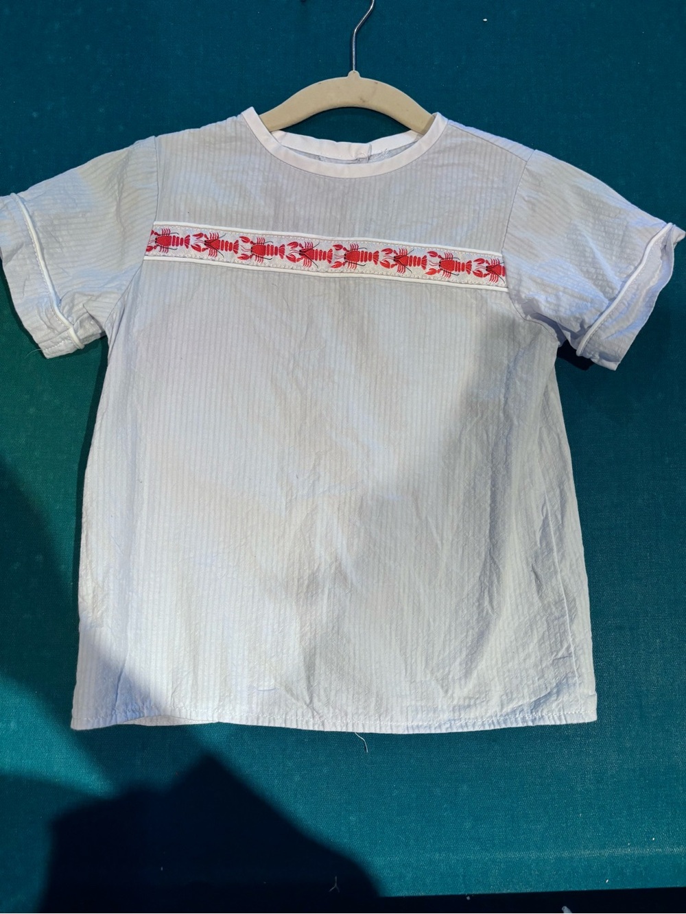 Willow Trunk brand White Short-Sleeve Top with Red Lobster Trim